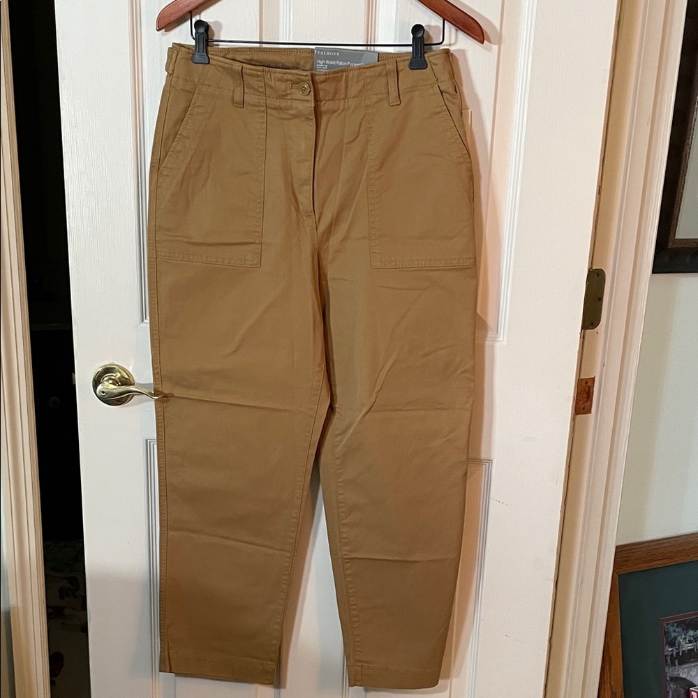 NWT Talbots High Waist Patch Pocket Crop Pants - Camel Brown